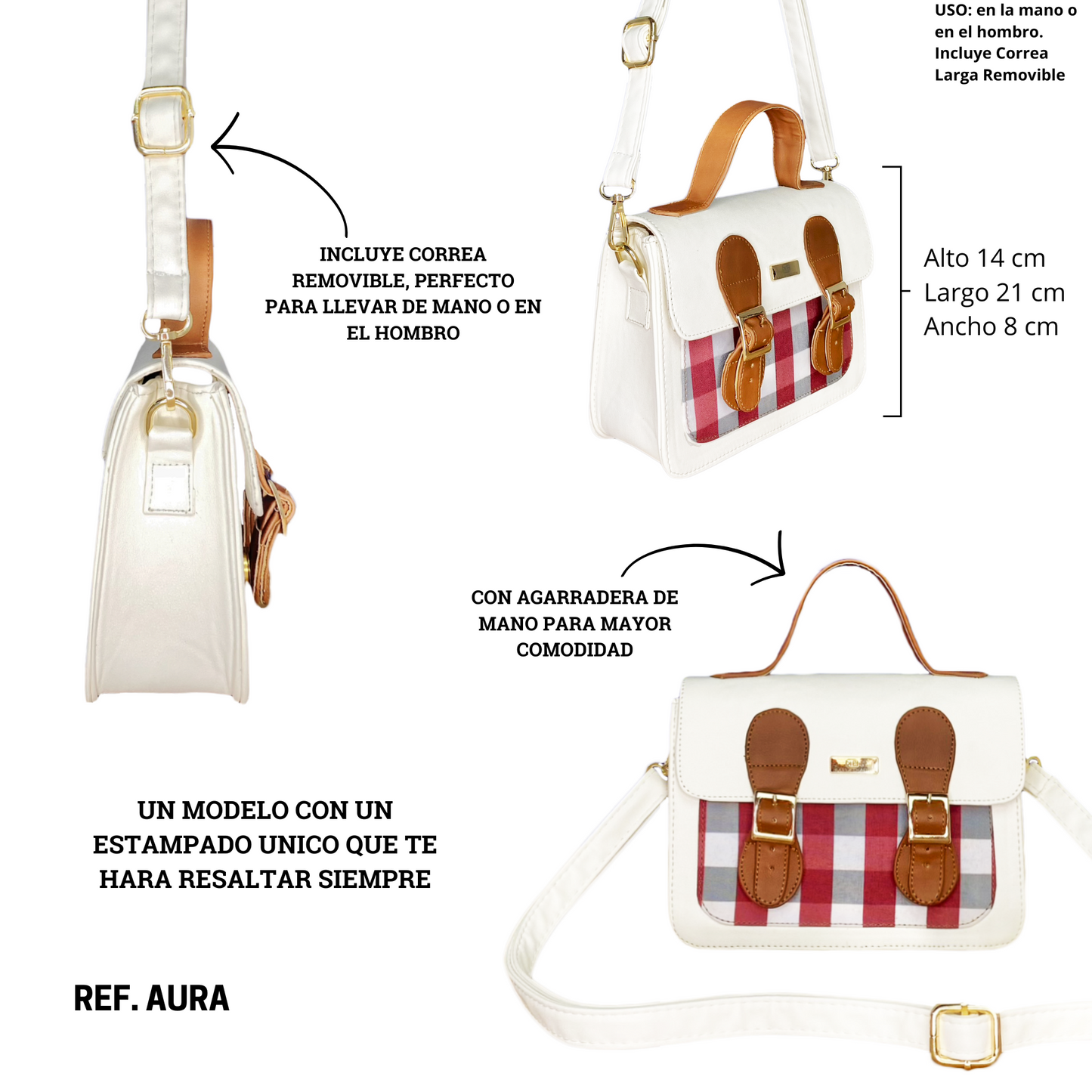 Bolso Aura Blanco Con Correa Ajustable