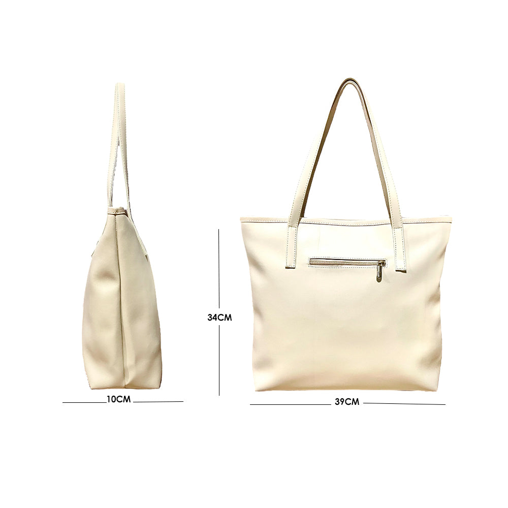 Bolso Tote Emma Beige Con Cosmetiquera