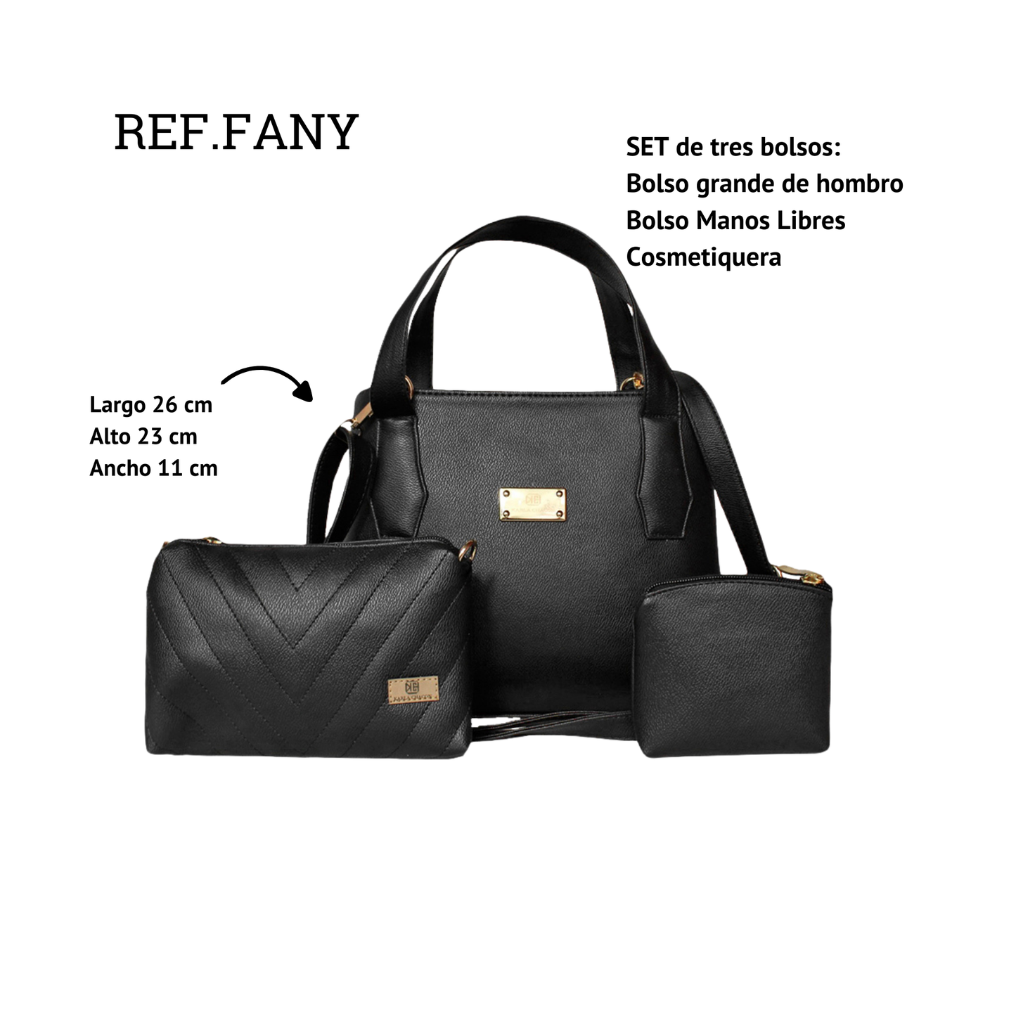 Set x 3 Bolso Grande, Pequeño y Monedero Fany Negro