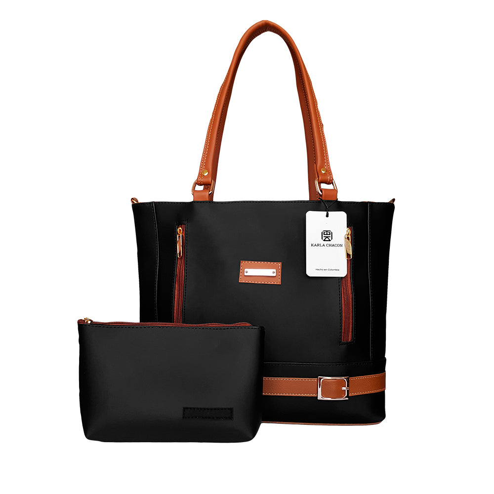 Bolso Tote Gigi Negro Con Cosmetiquera