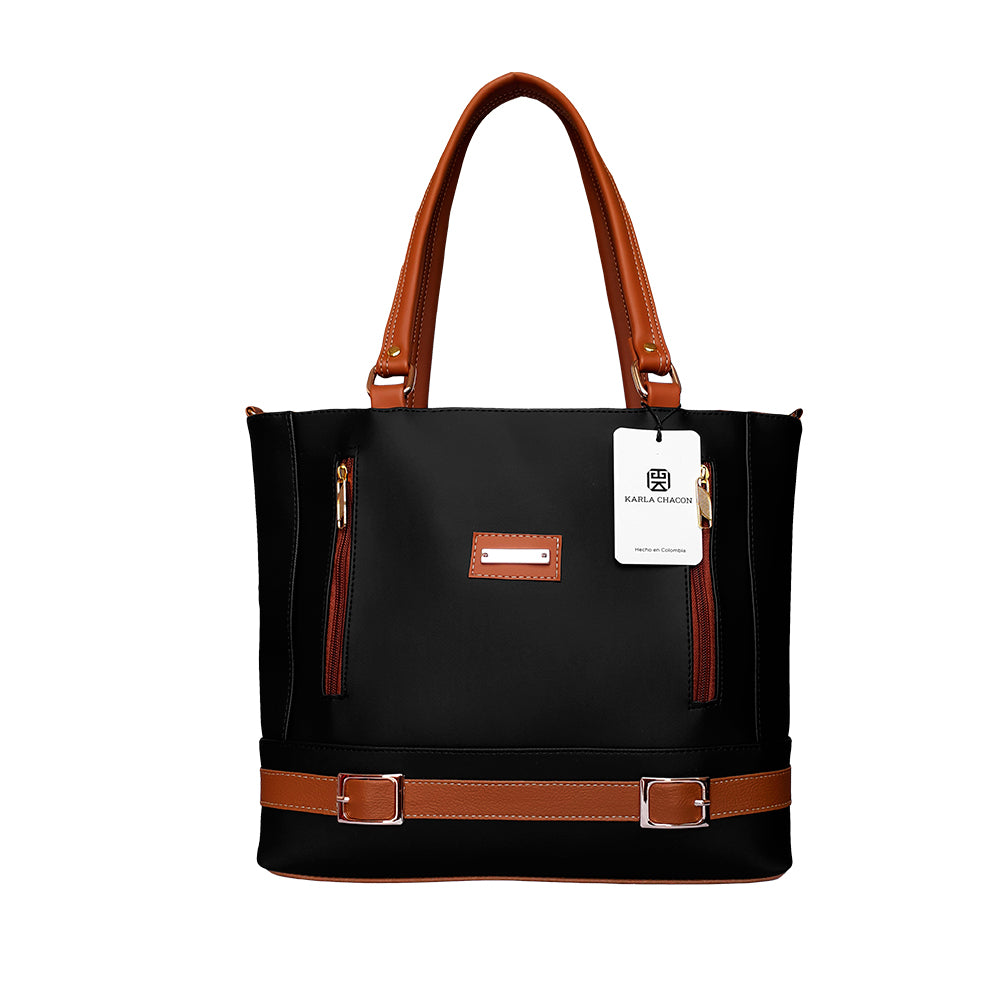 Bolso Tote Gigi Negro Con Cosmetiquera