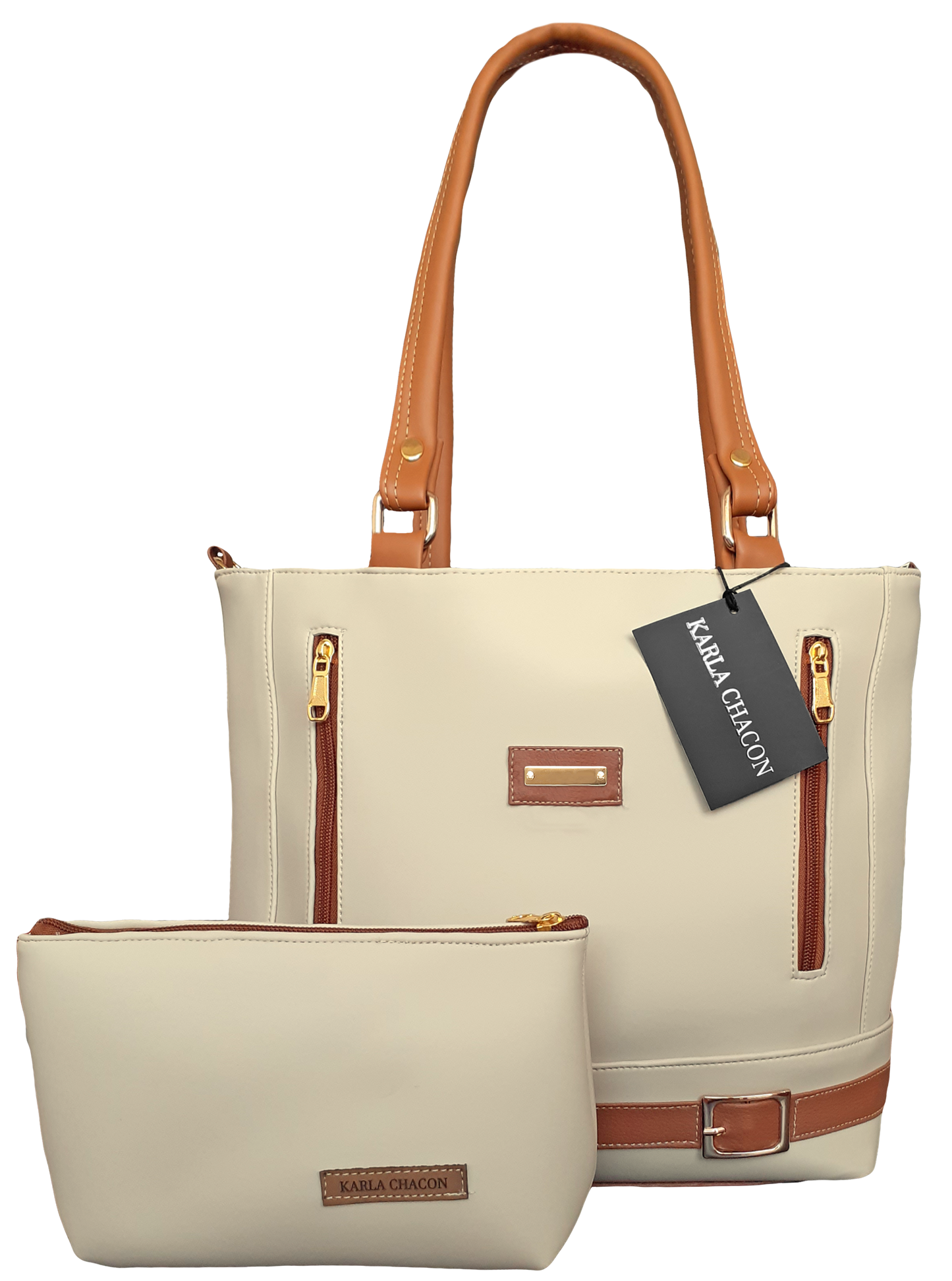 Bolso Tote Gigi Beige Con Cosmetiquera