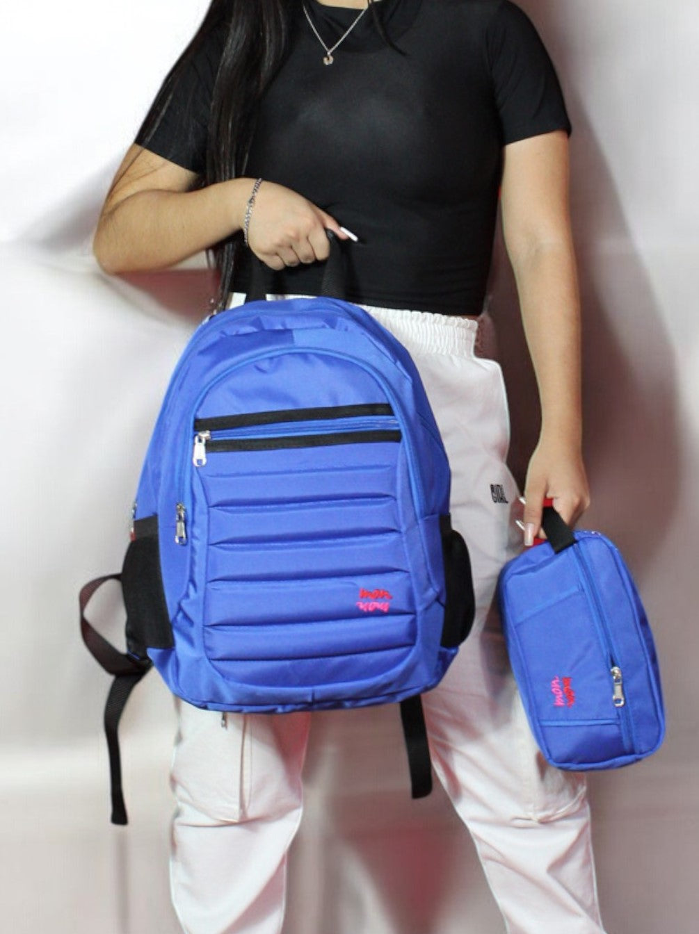 Bolso Morral Con Cartuchera Leo Azul