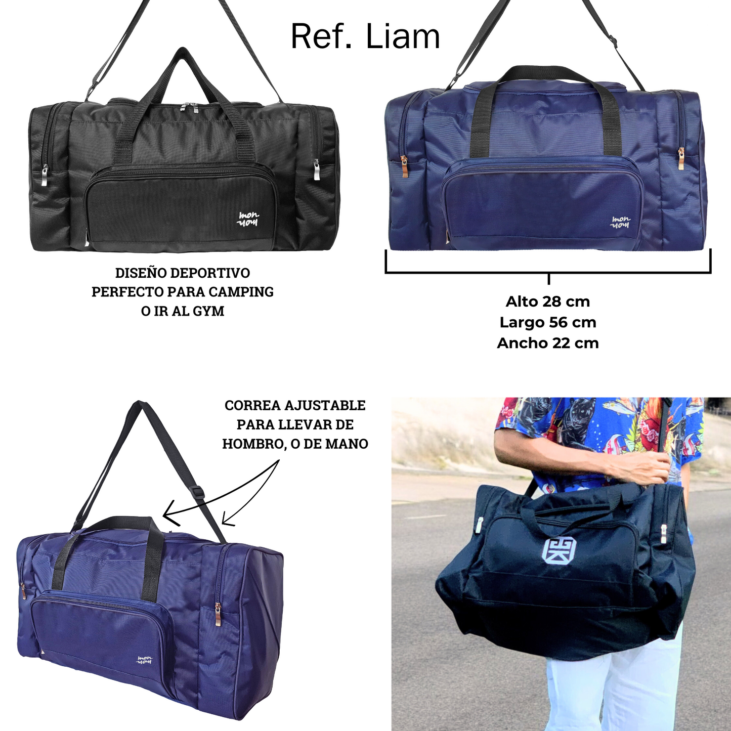 Maletin Bolso Viajero Deportivo Gym Liam Negro