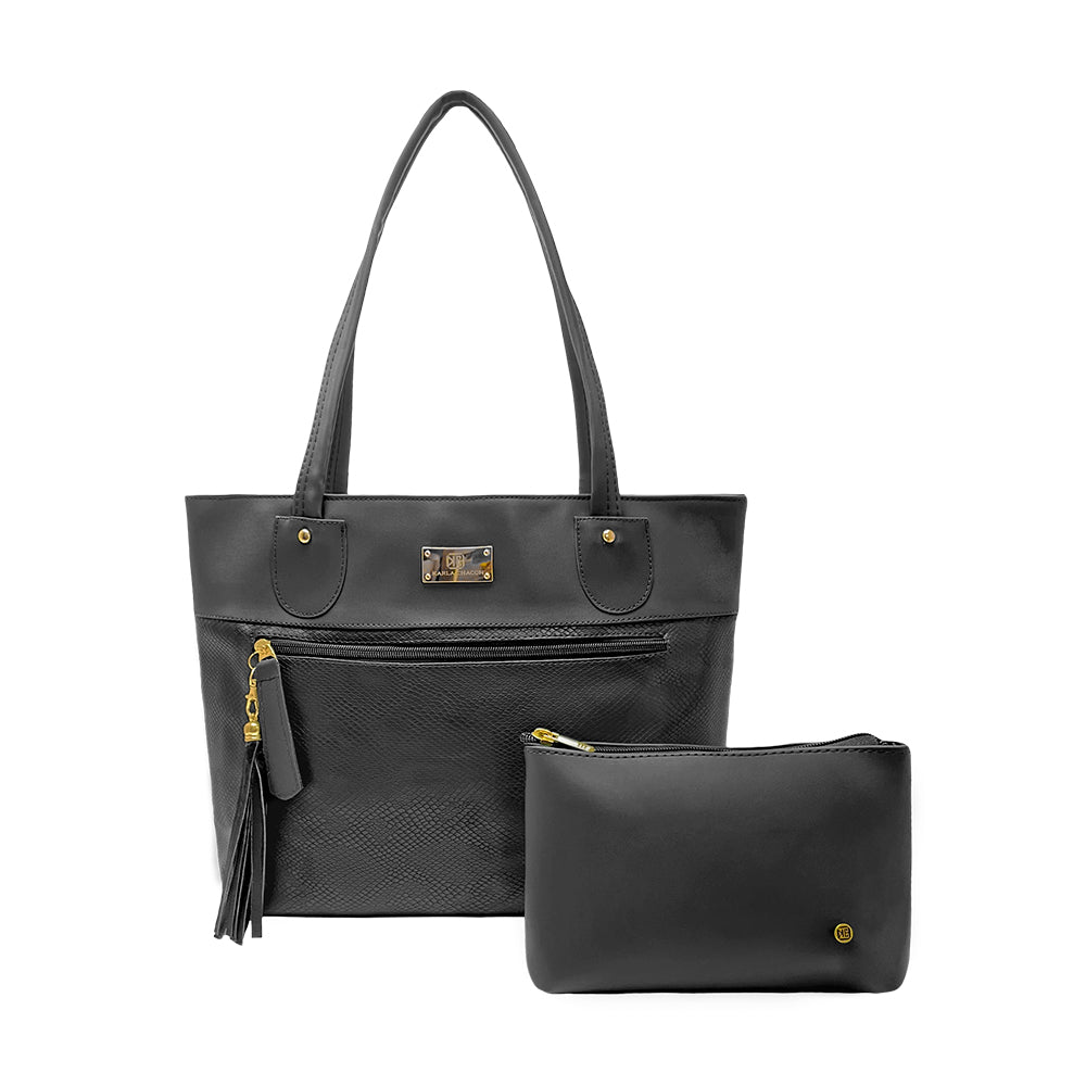 Bolso De Hombro Con Cosmetiquera Luna Negro Liso