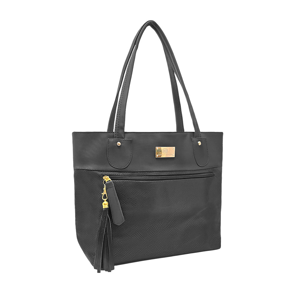 Bolso De Hombro Con Cosmetiquera Luna Negro Liso