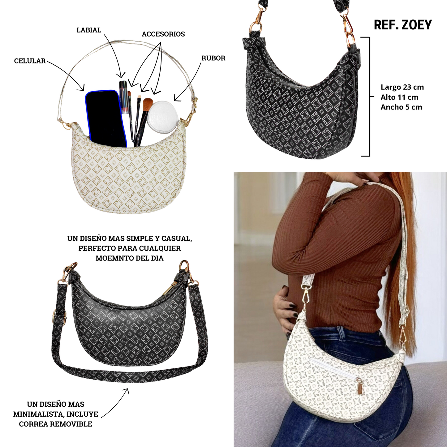 Bolso Zoey Negro Con Correa Ajustable